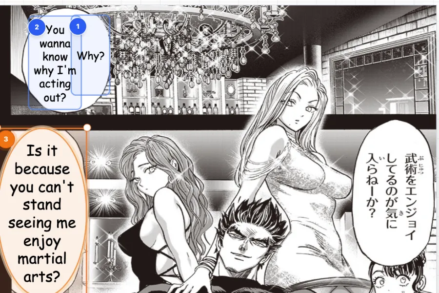 Online AI manga translation and typesetting workspace with source and translation comparison