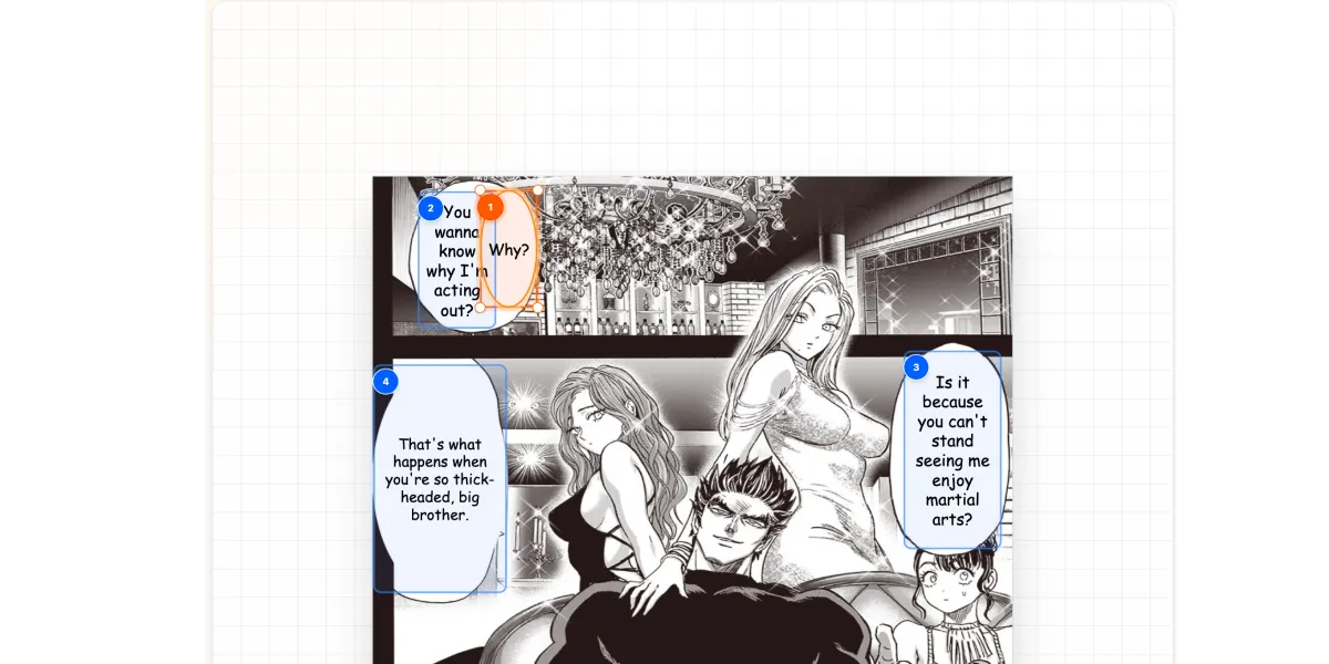 Typeset translated manga text with ellipse and rounded rectangle bubble masks